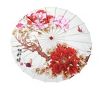 Solparaply/ parasol - hvid med rød flora